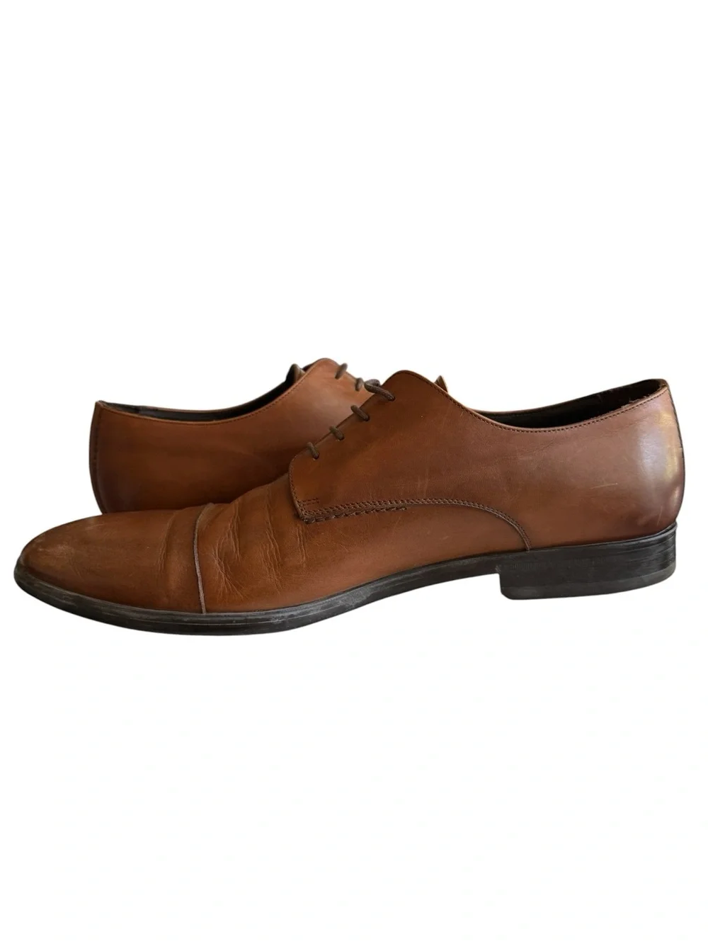 a. testoni M50004 Cognac Brown Leather Cap Toe Derby Dress Shoes Men’s 12 Made i